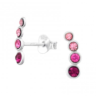 4 shades of pink crystals - 925 Sterling Silver Ear Studs With Crystal Stones A4S44770