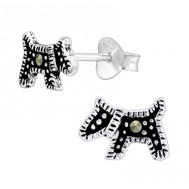 Oxidierter Hund mit Kristall - Schmuck Silber 925 Kristall Ohrstecker A4S44914