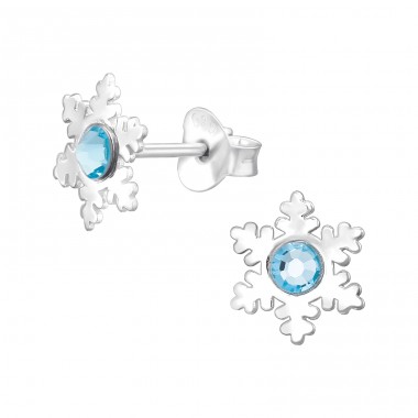 Laser Cut Snowflake - 925 Sterling Silver Ear Studs with Crystal stones A4S44971