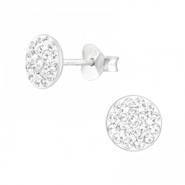 Round filed with crystals - 925 Sterling Silver Ear Studs With Crystal Stones A4S45772