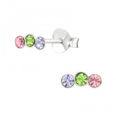 Crystal 3x Pastel colors - 925 Sterling Silver Ear Studs With Crystal Stones A4S45774