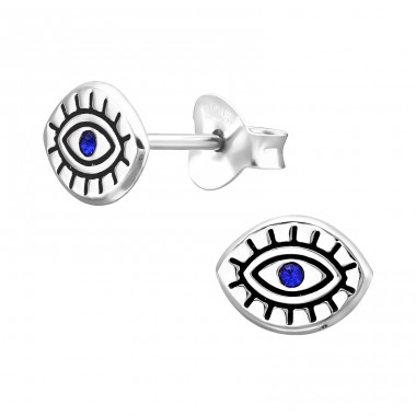 Evil Eye - 925 Sterling Silver Ear Studs With Crystal Stones A4S45838