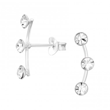 Triple Round Ear Studs - 925 Sterling Silver Ear Studs With Crystal Stones A4S46105