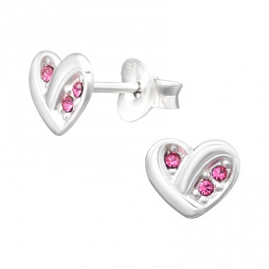 Heart Ear Studs with Crystal Stones - 925 Sterling Silver Ear Studs With Crystal Stones A4S46121