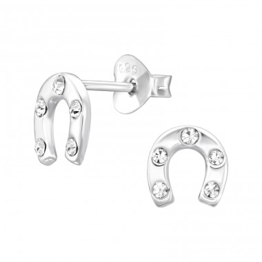 Horseshoe - 925 Sterling Silver Ear Studs with Crystal stones A4S46205