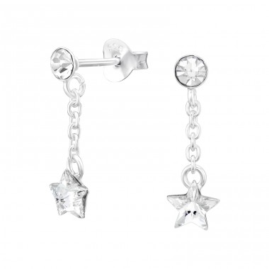 Star hanging with chain - 925 Sterling Silver Ear Studs With Crystal Stones A4S46208