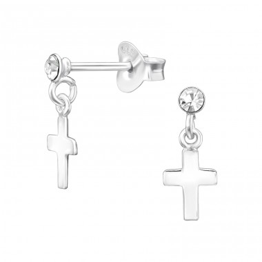 Cross stud - 925 Sterling Silver Ear Studs With Crystal Stones A4S46209