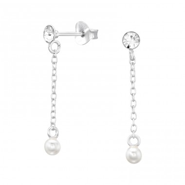 Pearl hanging on chain - 925 Sterling Silver Ear Studs With Crystal Stones A4S46210