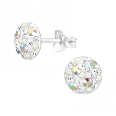 Round Ear Studs - 925 Sterling Silver Ear Studs With Crystal Stones A4S46246