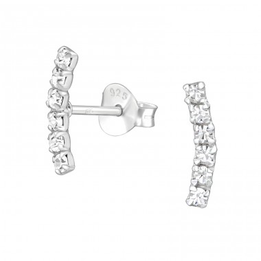 Curved Bar with crystals - 925 Sterling Silver Ear Studs With Crystal Stones A4S46249