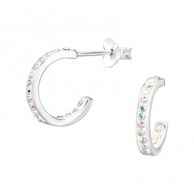 Half Hoop with Crystal stones - 925 Sterling Silver Ear Studs With Crystal Stones A4S46563