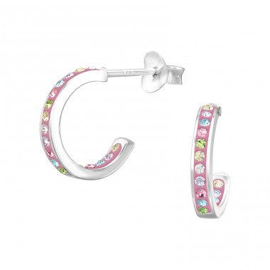 Half Hoop with crystals - 925 Sterling Silver Ear Studs With Crystal Stones A4S46564