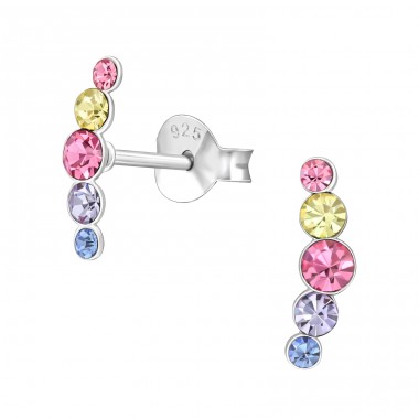 Colorful Geometric Ear studs with Crystal Stones - 925 Sterling Silver Ear Studs With Crystal Stones A4S46813