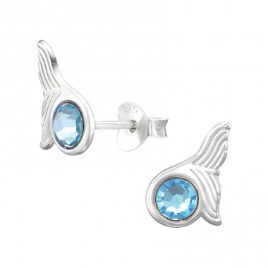 Whale Tail - 925 Sterling Silver Ear Studs with Crystal stones A4S46837