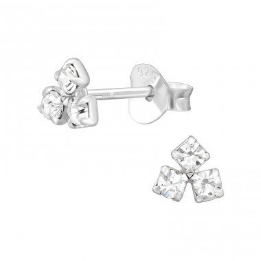 Cluster Ear studs with Crystal Stones - 925 Sterling Silver Ear Studs With Crystal Stones A4S46842