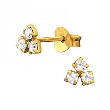 Gold plated Cluster with Crystals - 925 Sterling Silver Ear Studs With Crystal Stones A4S46843