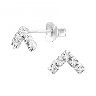 Chevron with crystal stones - 925 Sterling Silver Ear Studs With Crystal Stones A4S46844