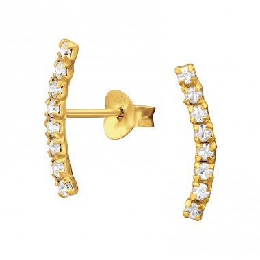 Golden plated Curved Bar Ear Studs - 925 Sterling Silver Ear Studs With Crystal Stones A4S46857