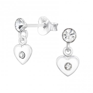 Dangling Heart - 925 Sterling Silver Ear Studs With Crystal Stones A4S46878