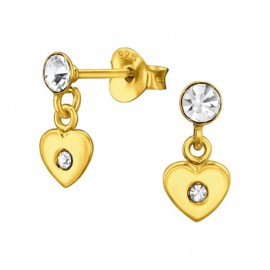 Dangling Heart crystal - 925 Sterling Silver Ear Studs With Crystal Stones A4S46879