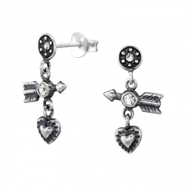 Heart And Arrow - 925 Sterling Silver Ear Studs with Crystal stones A4S46901