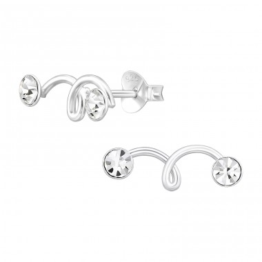 Round with crystal  - 925 Sterling Silver Ear Studs With Crystal Stones A4S46907