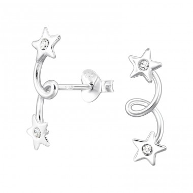 Star with Crystals - 925 Sterling Silver Ear Studs With Crystal Stones A4S46913