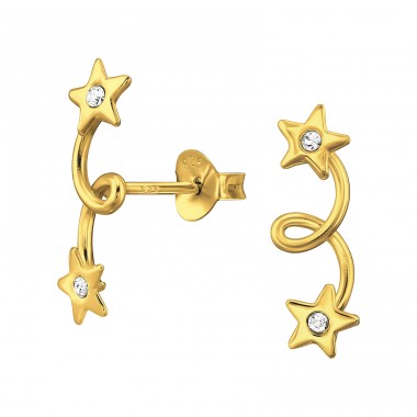 Golden Star with Crystal - 925 Sterling Silver Ear Studs With Crystal Stones A4S46914