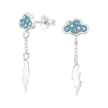 Cloud And Lightning Rod - 925 Sterling Silver Ear Studs with Crystal stones A4S47065