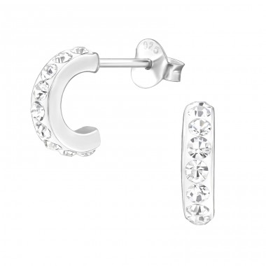 Half Hoop with Crystal stones - 925 Sterling Silver Ear Studs With Crystal Stones A4S47112