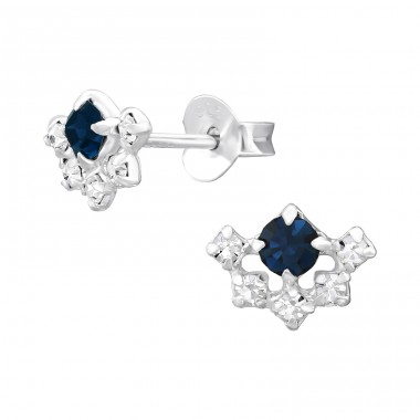 Cluster with Crystal Stones - 925 Sterling Silver Ear Studs With Crystal Stones A4S47327