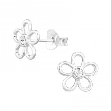 Flower with crystal - 925 Sterling Silver Ear Studs With Crystal Stones A4S47332