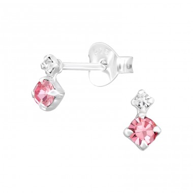 Geometric with crystal stones - 925 Sterling Silver Ear Studs With Crystal Stones A4S47348