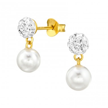 Pearl with Crystal  - 925 Sterling Silver Ear Studs With Crystal Stones A4S47436