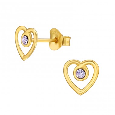 Heart with Crystals - 925 Sterling Silver Ear Studs With Crystal Stones A4S47437