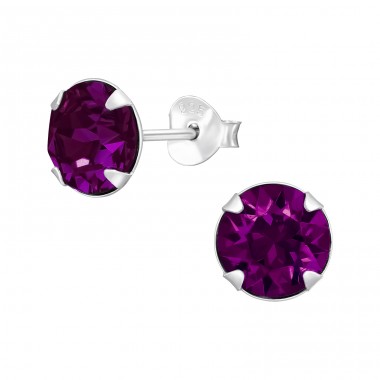 Round with Crystal - 925 Sterling Silver Ear Studs With Crystal Stones A4S47590