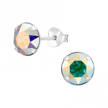 Round with Crystal - 925 Sterling Silver Ear Studs With Crystal Stones A4S47590