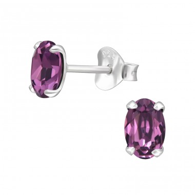 Oval with crystal - 925 Sterling Silver Ear Studs With Crystal Stones A4S47599