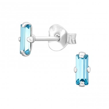 Rectangle with crystal - 925 Sterling Silver Ear Studs With Crystal Stones A4S47600