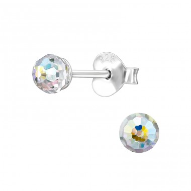 Facette Ball 4mm - 925 Sterling Silver Ear Studs With Crystal Stones A4S47601