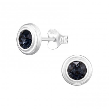 Round with Crystal - 925 Sterling Silver Ear Studs With Crystal Stones A4S47604