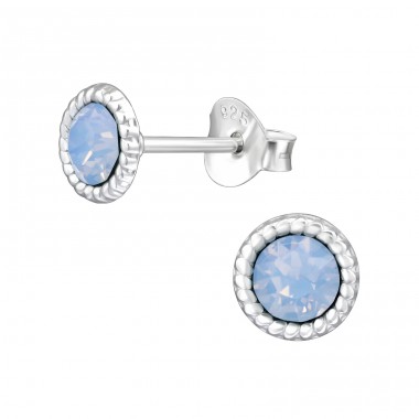 Round with Crystal - 925 Sterling Silver Ear Studs With Crystal Stones A4S47605