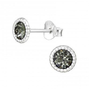 Round with Crystal - 925 Sterling Silver Ear Studs With Crystal Stones A4S47605