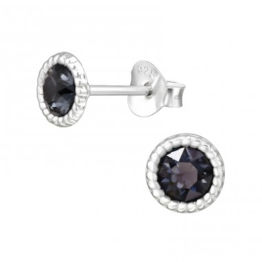 Round with Crystal - 925 Sterling Silver Ear Studs With Crystal Stones A4S47606