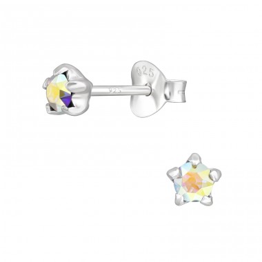 Round with Crystal - 925 Sterling Silver Ear Studs With Crystal Stones A4S47607