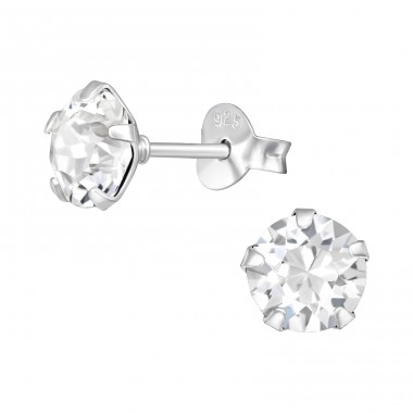 Round with Crystal - 925 Sterling Silver Ear Studs With Crystal Stones A4S47610