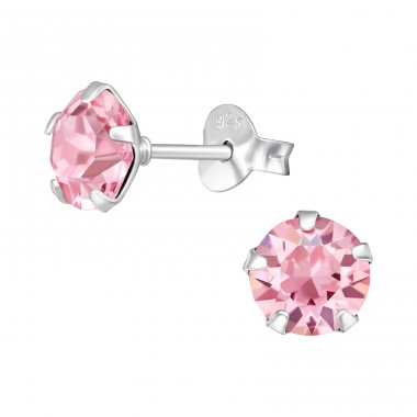 Round with Crystal - 925 Sterling Silver Ear Studs With Crystal Stones A4S47611