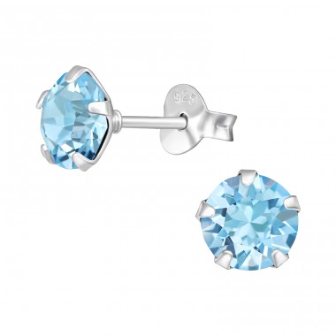 Round with Crystal - 925 Sterling Silver Ear Studs With Crystal Stones A4S47612