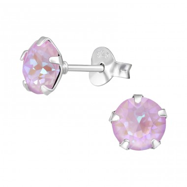 Round with Crystal - 925 Sterling Silver Ear Studs With Crystal Stones A4S47613