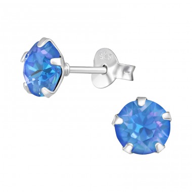 Round with Crystal - 925 Sterling Silver Ear Studs With Crystal Stones A4S47614